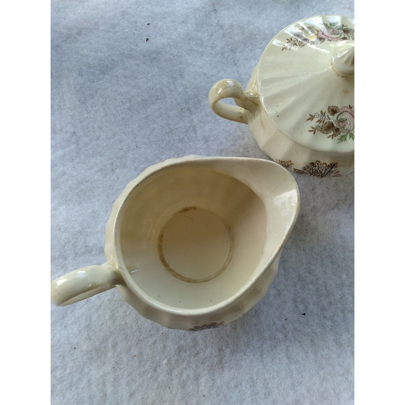 Antique Edwin M Knowles China Co Semi Vitreous  Pitcher creamer sugar Bowl - Picture 4 of 8